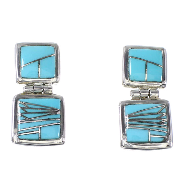 Southwestern Sterling Silver Turquoise Inlay Post Dangle Earrings AX94854